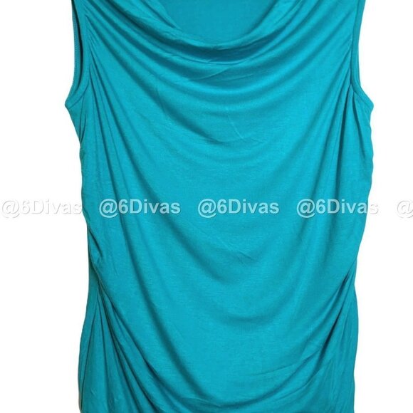 Womens Blue Sleeveless Top Blouse, Stretchy Blouse Top Cowl Neck - Size L - NEW - Picture 5 of 8